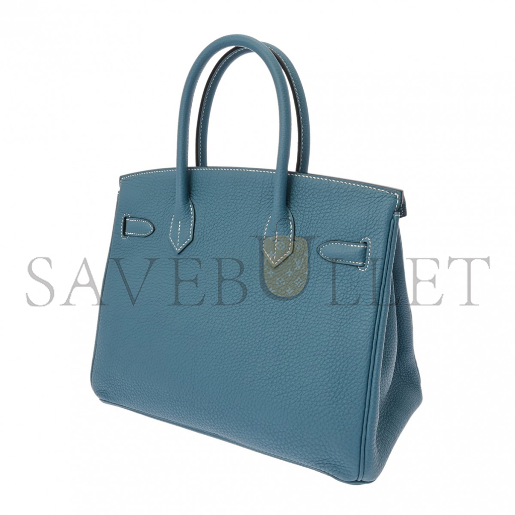 HERMES BIRKIN 30 TOGO LEATHER DENIM BLUE LEMON YELLOW GOLD BUCKLE HANDBAG 627751 (30*23*15cm)